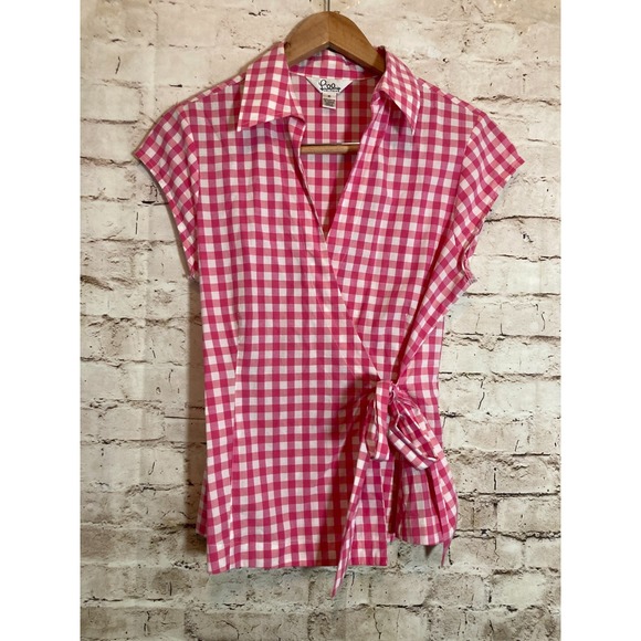 Vintage Lilly Pulitzer Wrap Top Womens 10 Pink Gingham Plaid Cottage Country - Picture 1 of 11